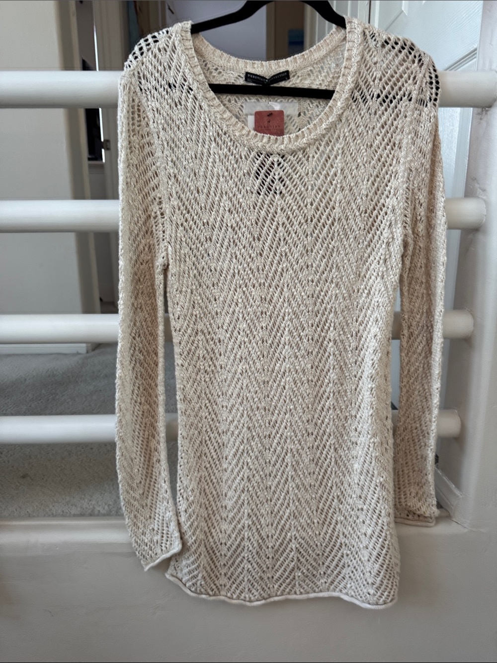 Peruvian Connection Natural Chevron Lace Pullover - Cream